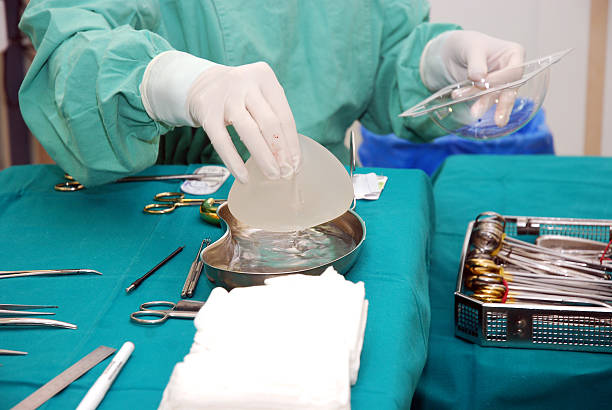 the silicon breast implant in operation room 