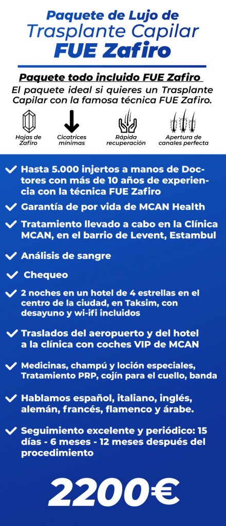 Trasplante Capilar FUE Zafiro precio Turquía
