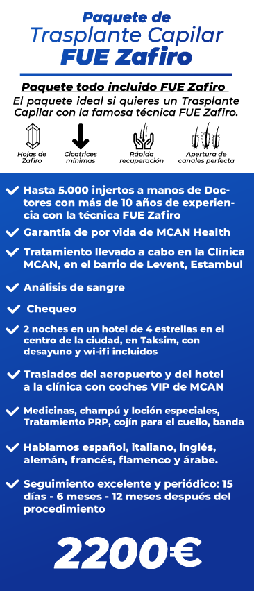 Trasplante Capilar FUE Zafiro precio Turquía