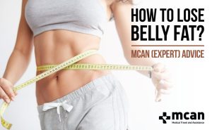 How to lose belly fat article cover picture, fit woman measuring the circumference of her torso