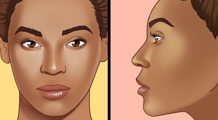 Cartoon picture of African woman with Nubian type of nose from front and side of the face angles