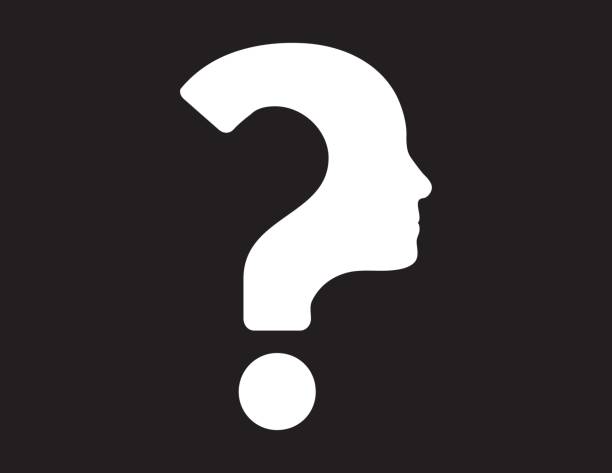 Black and white vector illustration of a human face shapes with question mark