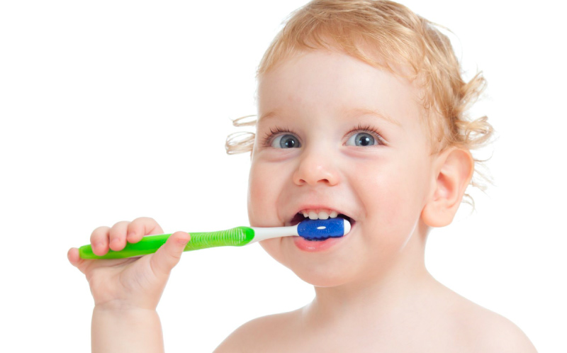 brushing baby's teeth