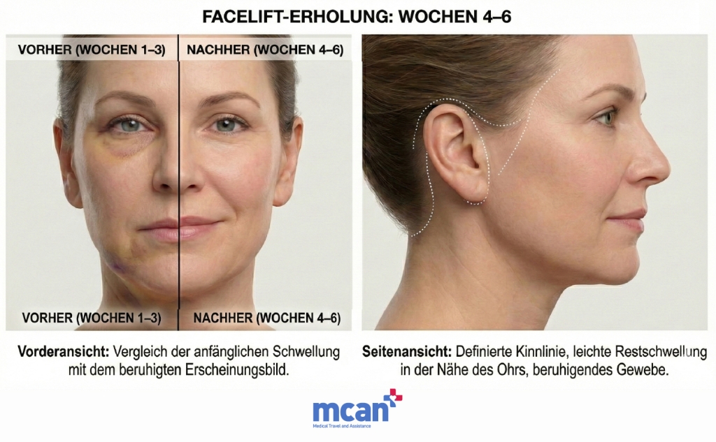Facelifting Erholung: Wochen 4–6