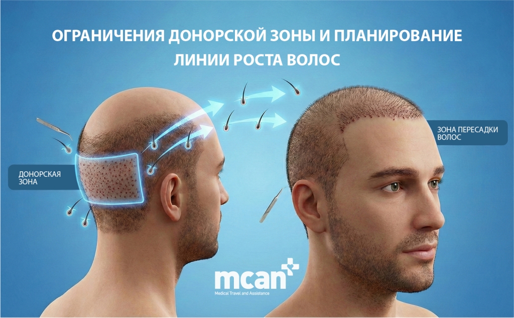 Дизайн линии роста волос при пересадке: принципы, планирование и естественные результаты 3 RU Donor Area Limitations and Hairline Planning Ограничения донорской зоны и планирование линии