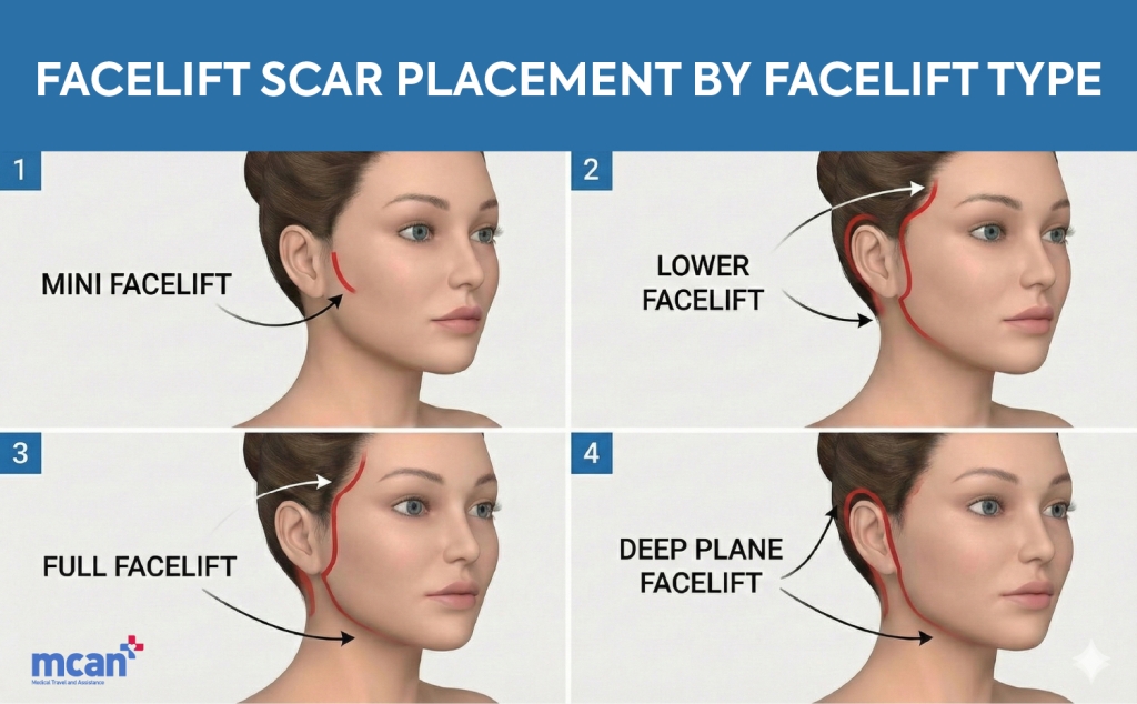 EN Facelift Scar Placement by Facelift Type