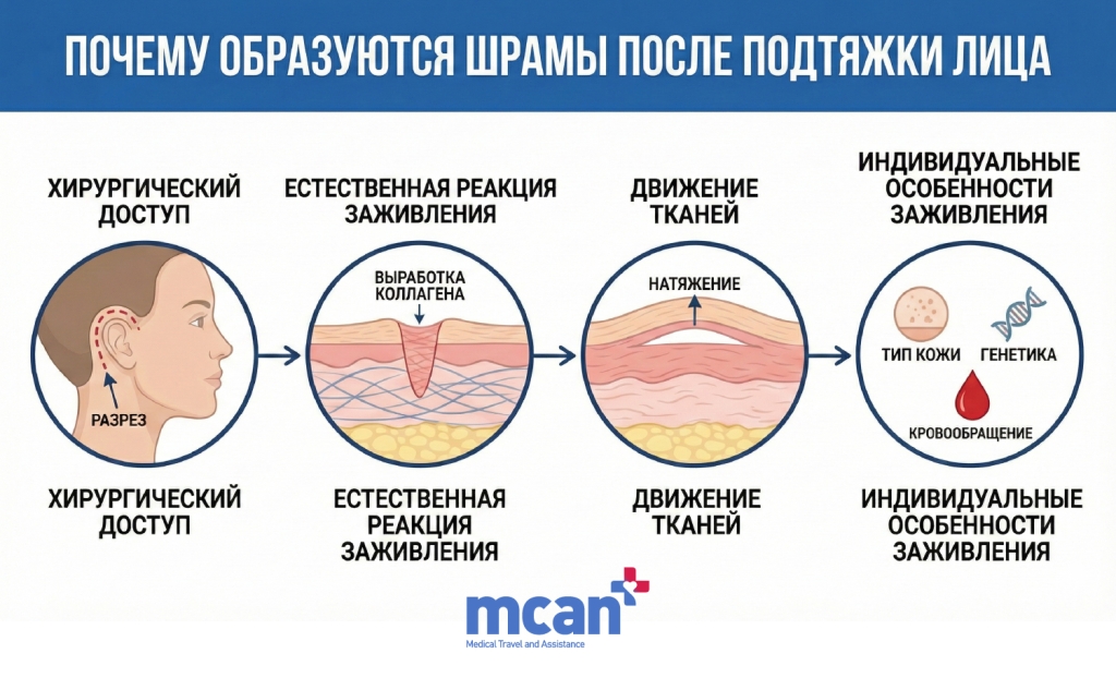 Почему формируются рубцы после подтяжки лица