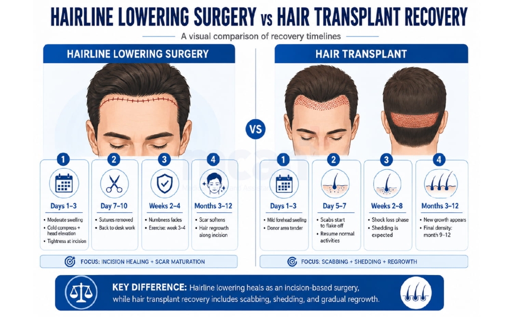 Hairline Lowering Surgery vs Hair Transplant: Which Procedure Fixes Your Hairline? 4 Difference Between Hairline Lowering Surgery and Hair Transplant Recovery Tim en Difference Between Hairline Lowering Surgery and Hair Transplant Recovery Tim en