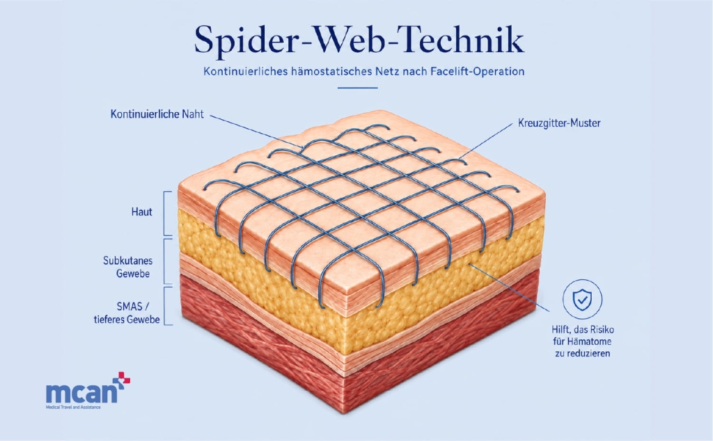 Was ist die Spider-Web-Technik (Hemostatic Net) beim Facelift? 2 What Is the Spider Web Technique Hemostatic Net de What Is the Spider Web Technique Hemostatic Net de