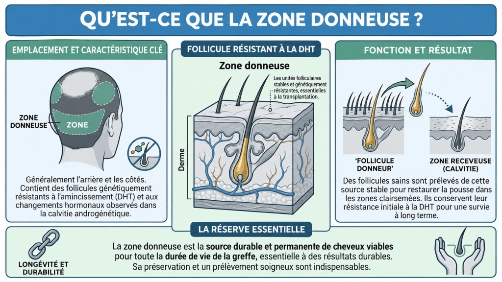 Capacite du donneur, couverture et densite : le triangle de la greffe de cheveux explique 2 donor area 4 donor area 4